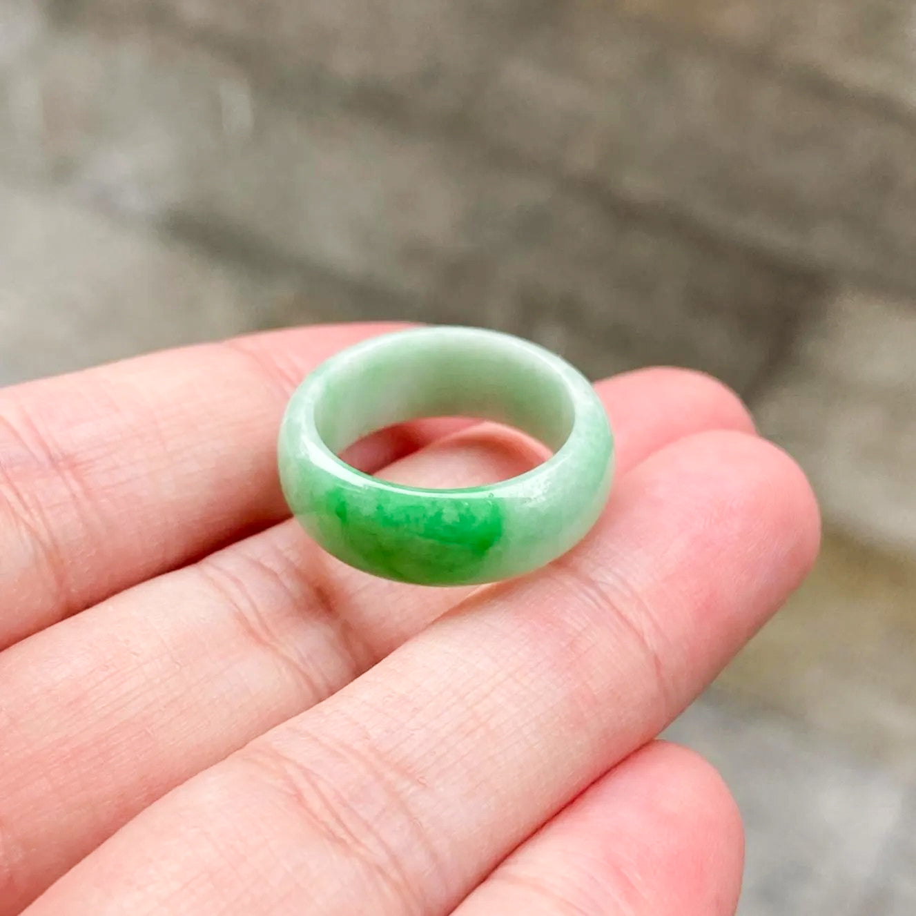Size 8.25 Natural Type-A Burmese Imperial Green Jade Band Ring