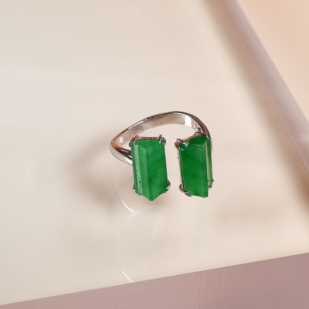 GRANSKY X KATHERINE 18K Gold Inlay Double Natural Jade Bypass Ring