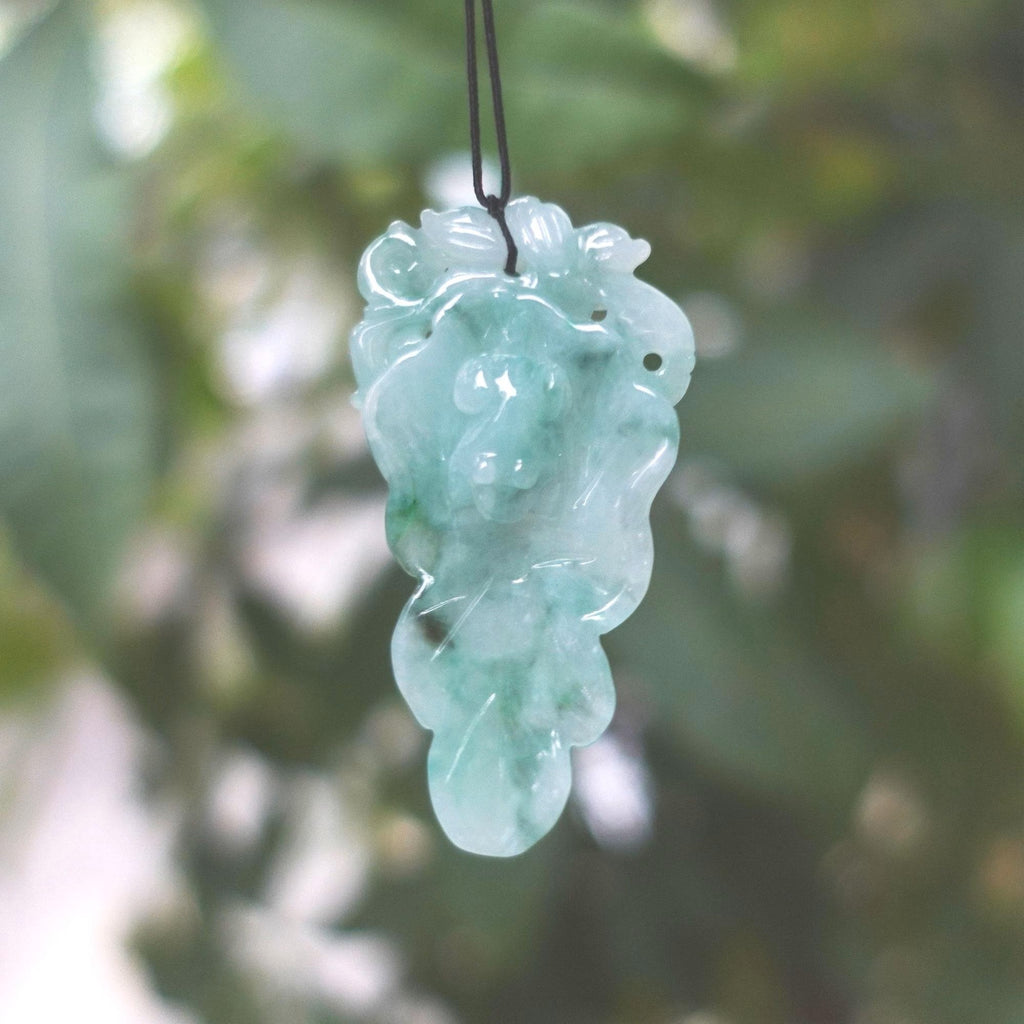 Natural Green Carved Lotus Jadeite Pendant