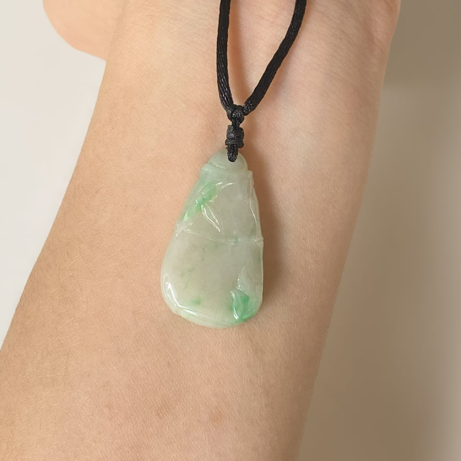 Delicate Green and Brown Jade Carved Bamboo Pendant