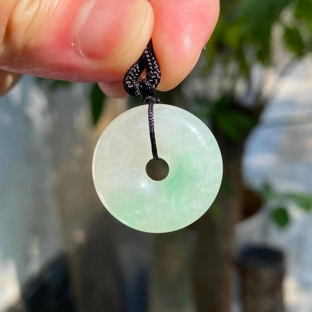 Highly Translucent Bright Green Burmese Jade Disc Pendant