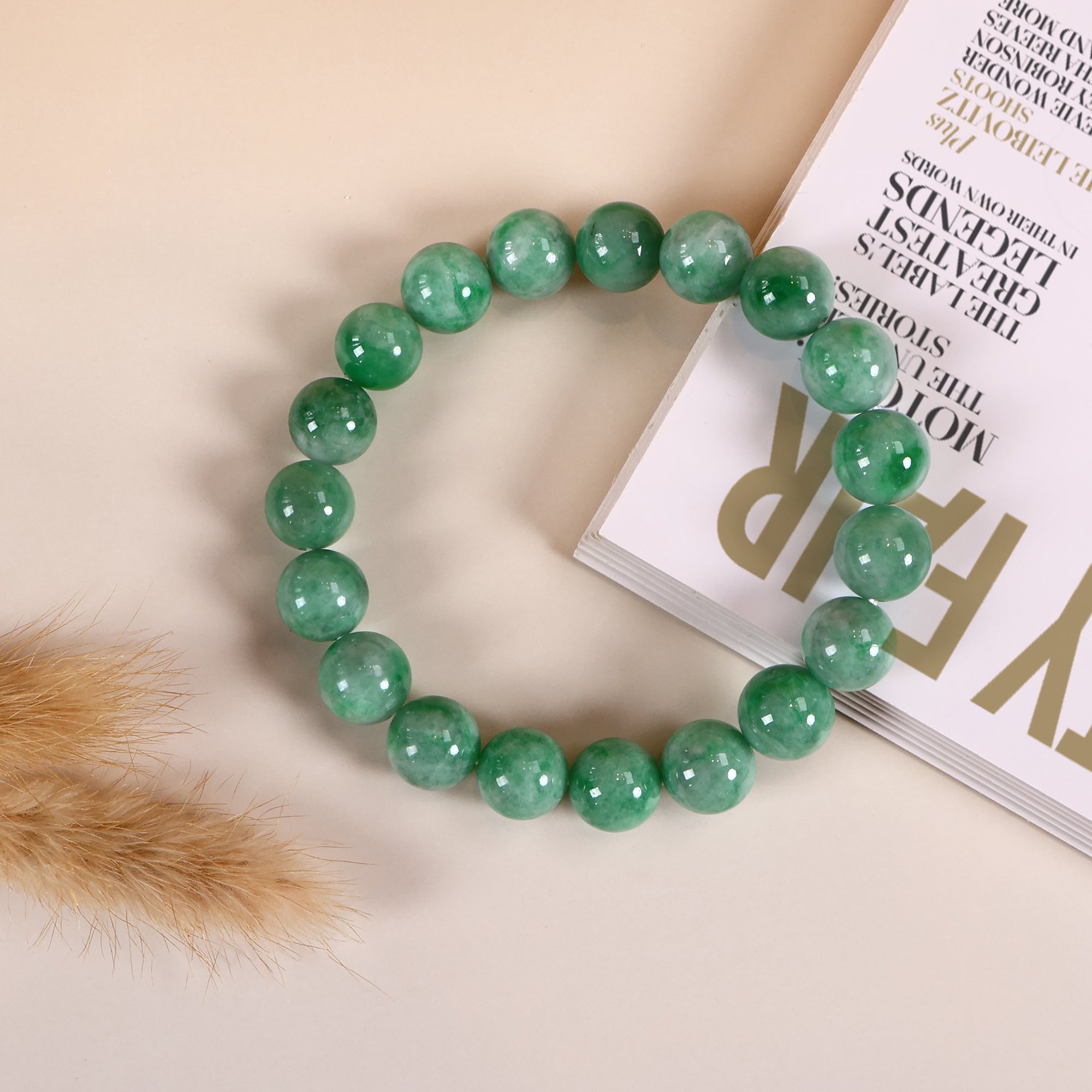 Bright Green Bead Bracelet, Energy Lucky Bracelet, Natural Type A Burmese Jade, Bracelet for Men/Women, Jade Healing Jewelry, Real Jadeite