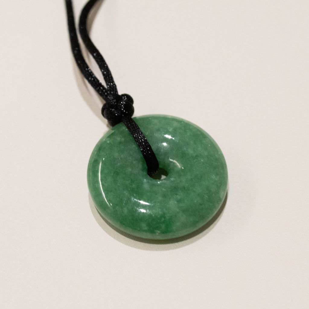 Green Jade Round Donut Pendant 26mm - Calming Gemstone