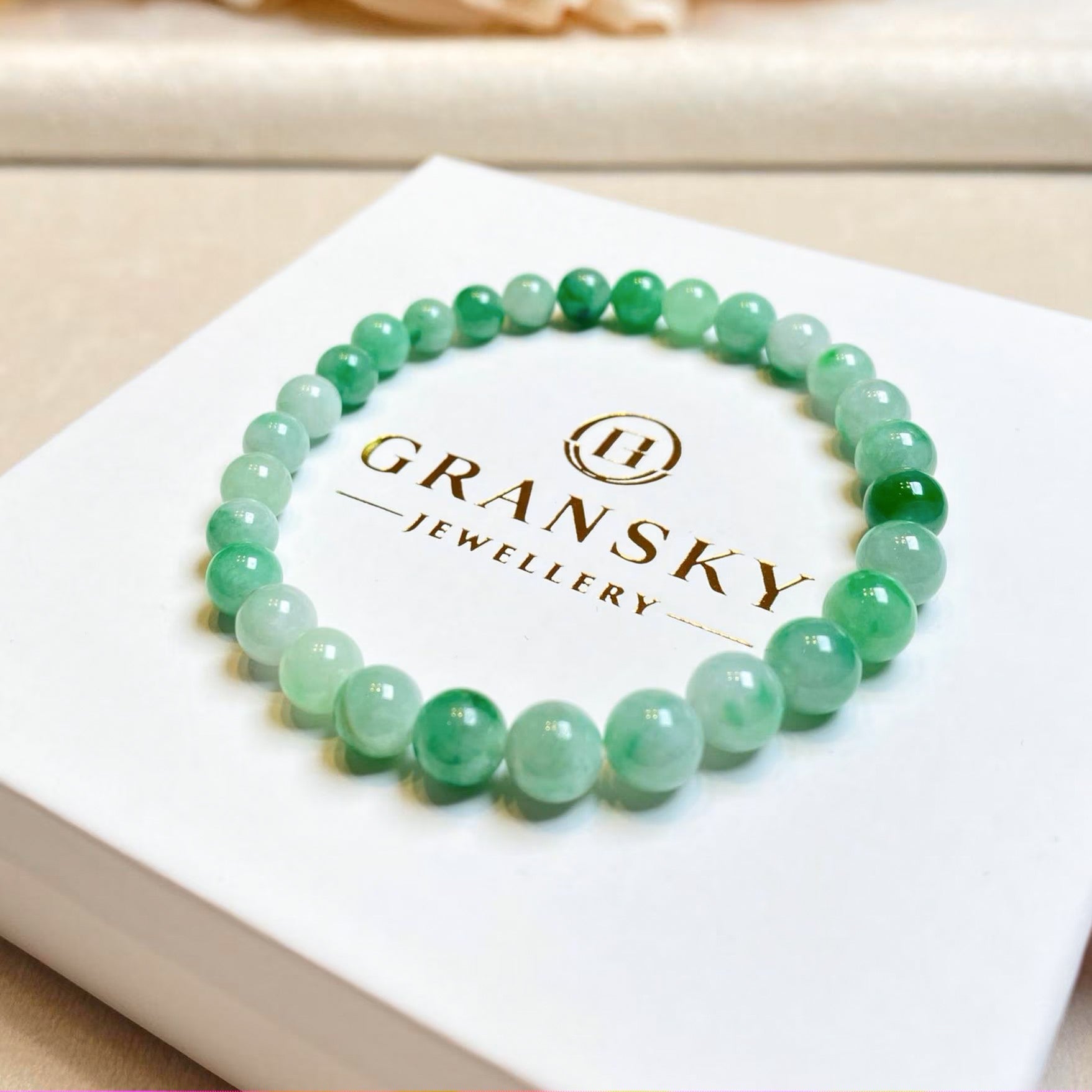 Gransky Jewellery Apple Green Jade Beaded Bracelet - 17cm