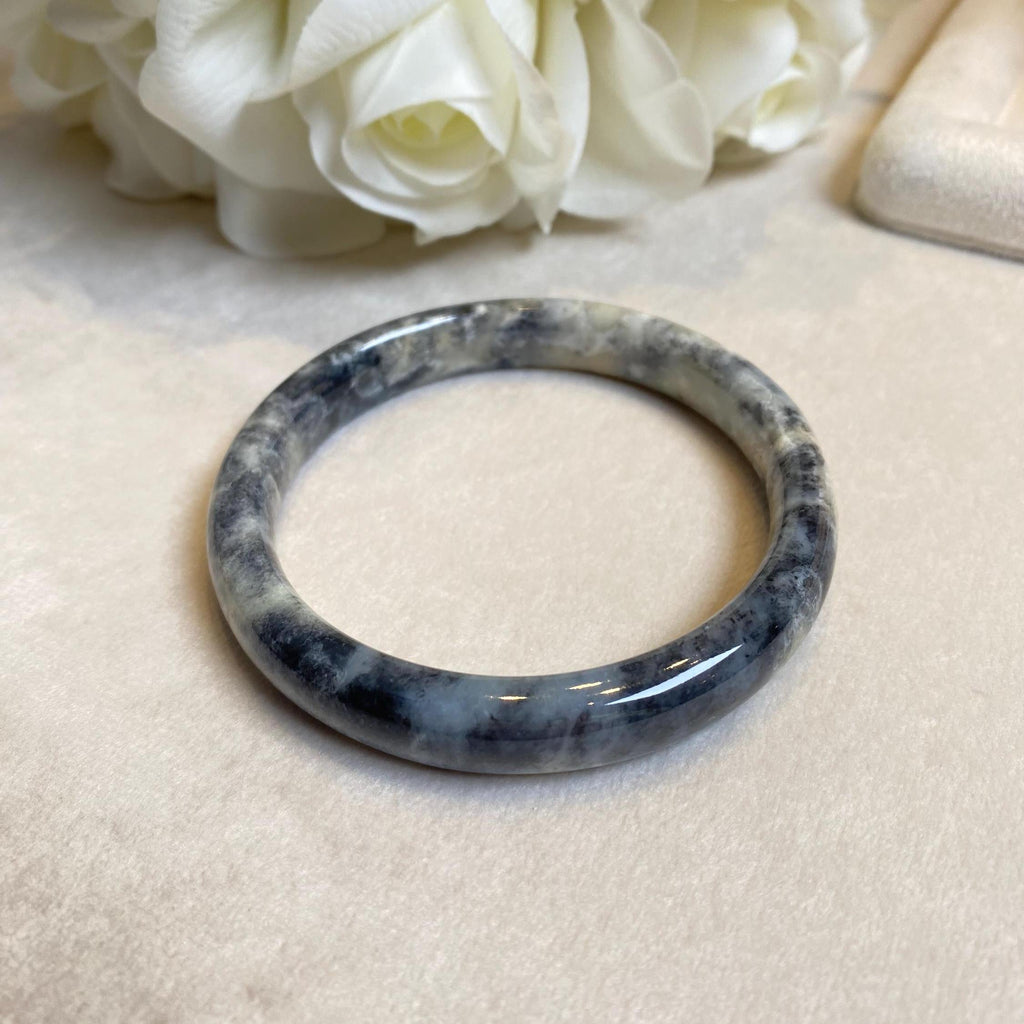 60mm Natural Black Brown Jade Bangle Bracelet - Type-A Burmese Jadeite