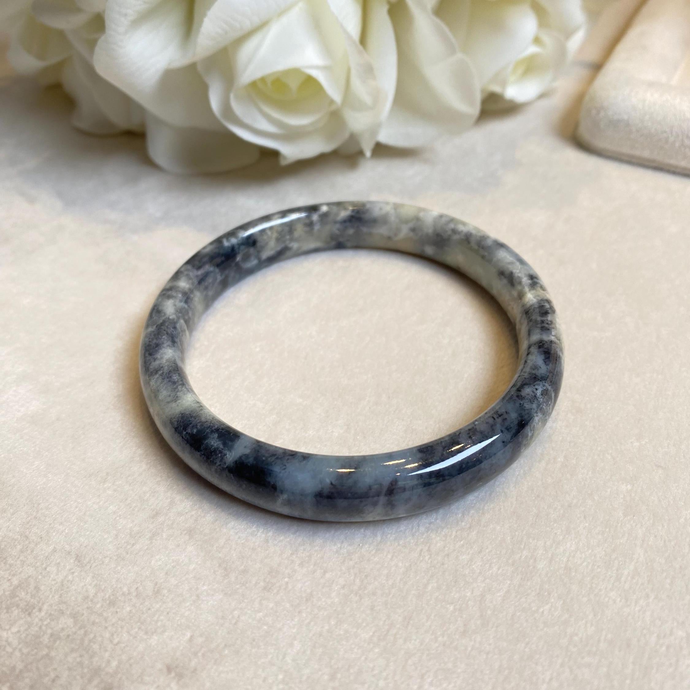 60mm Natural Black Brown Jade Bangle Bracelet - Type-A Burmese Jadeite