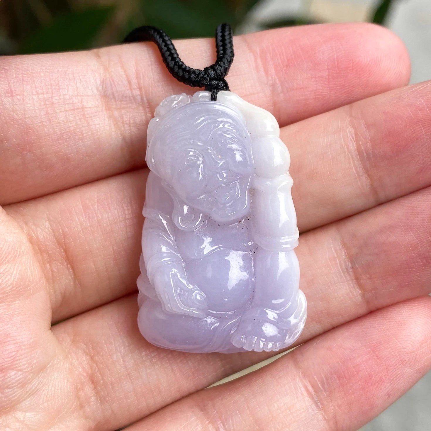 Hand-Carved Purple Jade Happy Buddha Pendant – Spiritual Jewelry