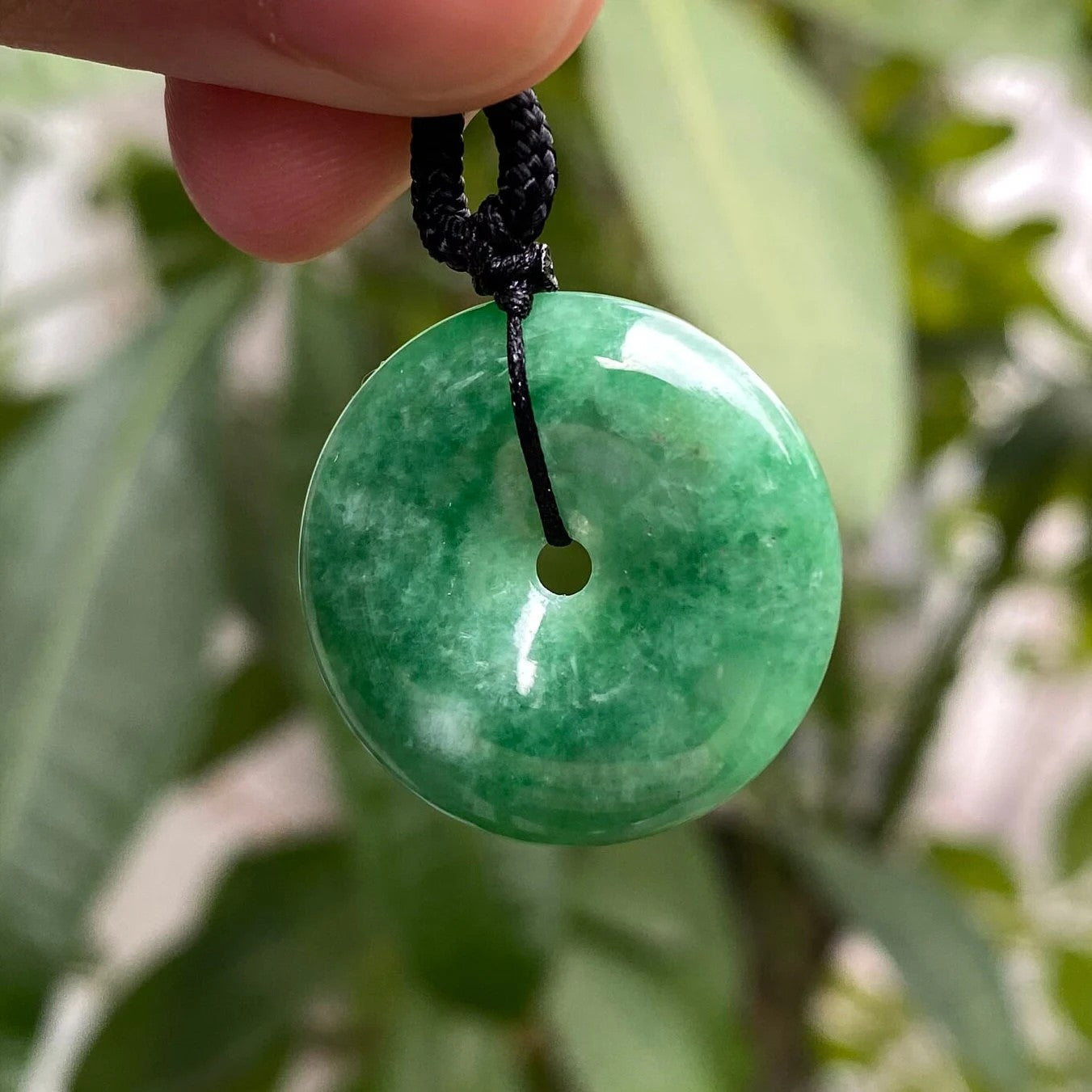 Green Jade Round Donut Pendant 24.1mm - Calming Gemstone