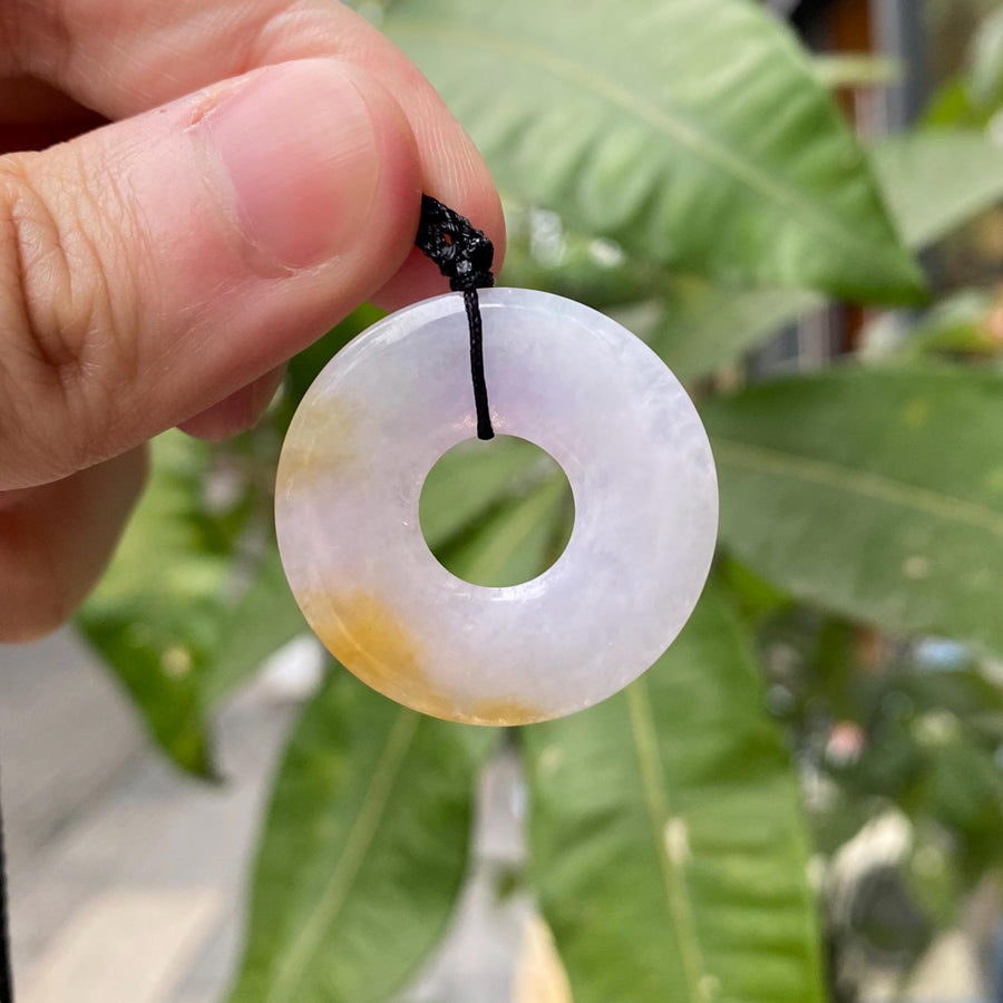 Gransky Purple and Orange Jadeite Round Disc Pendant Necklace - Real Jadeite