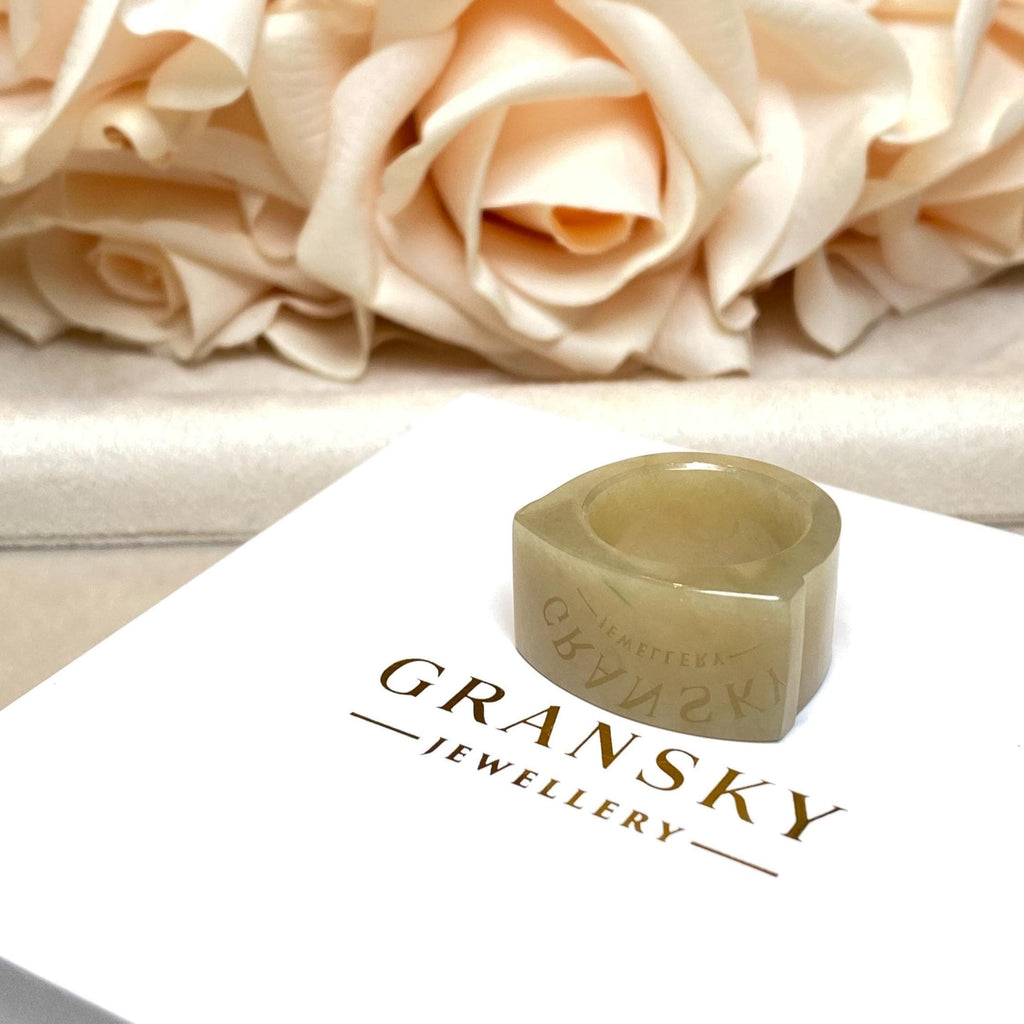 Brown Wide Band Jade Ring - Size US 8, Smooth Vibrant Brown, Minimalist Elegance