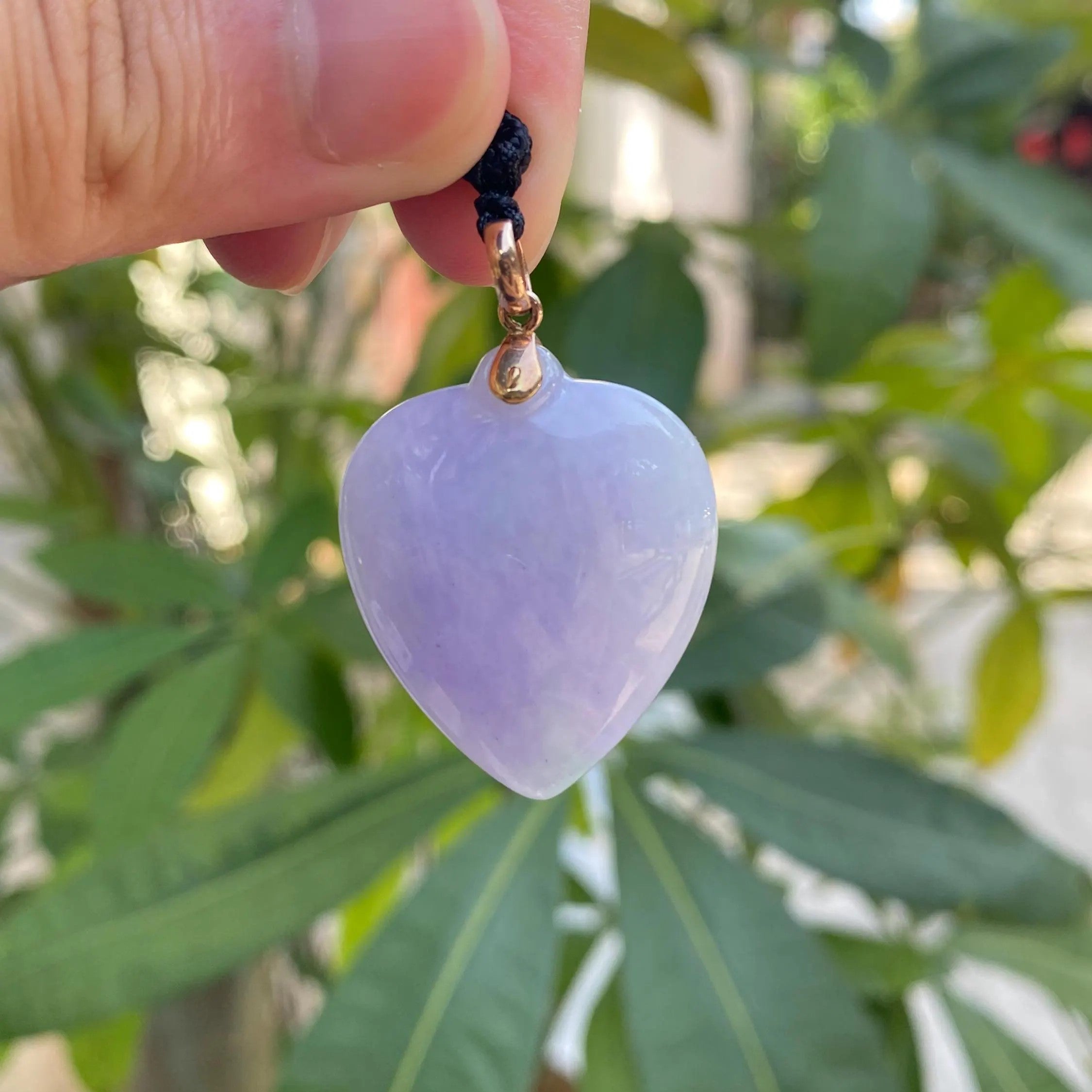 Deep Purple Jade Heart Pendant in 18k Yellow Gold Bail - Natural Burmese Jade Jewelry
