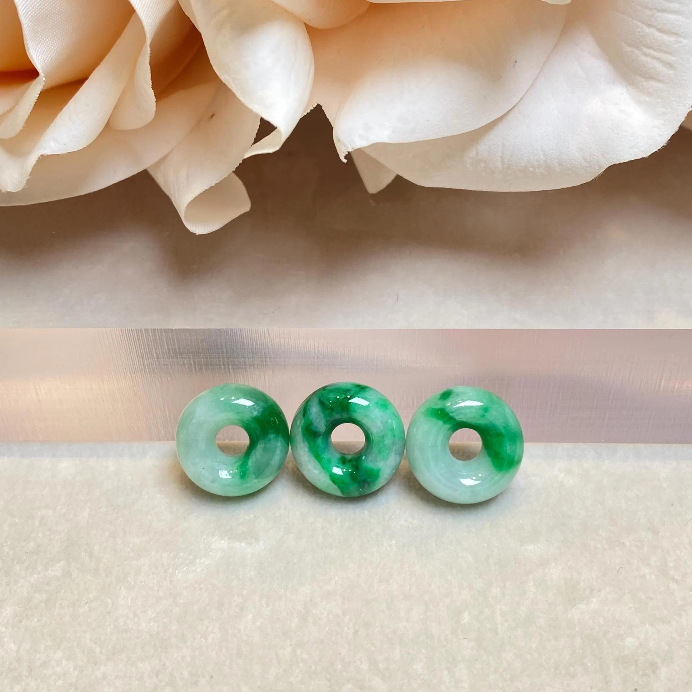 Bright Green Jade Gemstone Beads Donut Shape Loose Beaded DIY