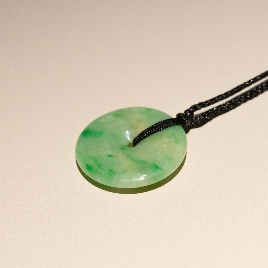 Natural Apple Green Jade Disc Pendant 23.4mm Round Necklace | Amulet for Protection & Harmony
