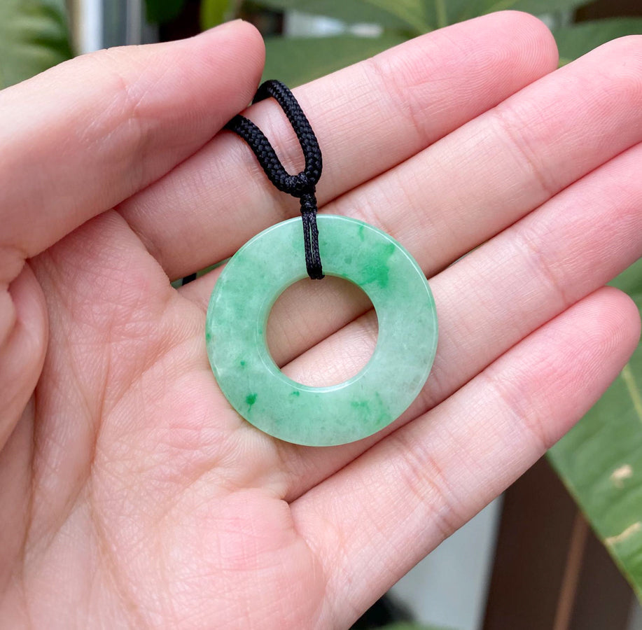 Bright Green Jade Donut Pendant Necklace - Certified Natural Jadeite
