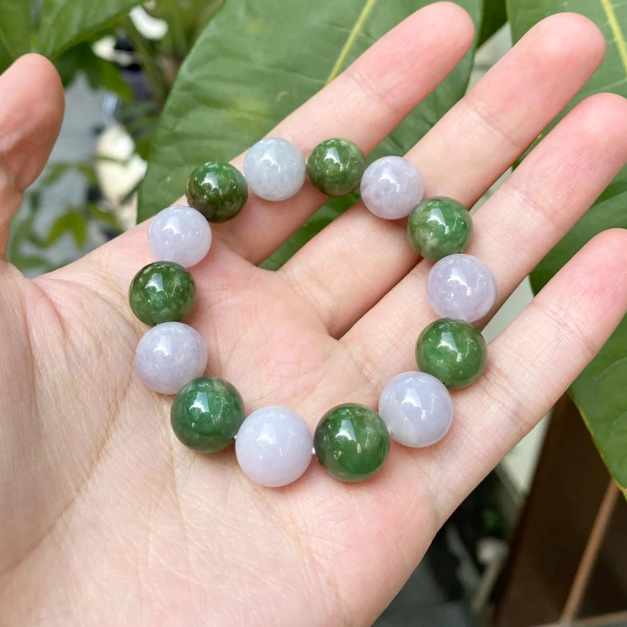 Gransky Jewellery Type-A Jadeite Beaded Bracelet - Green & Purple, 12-12.5mm