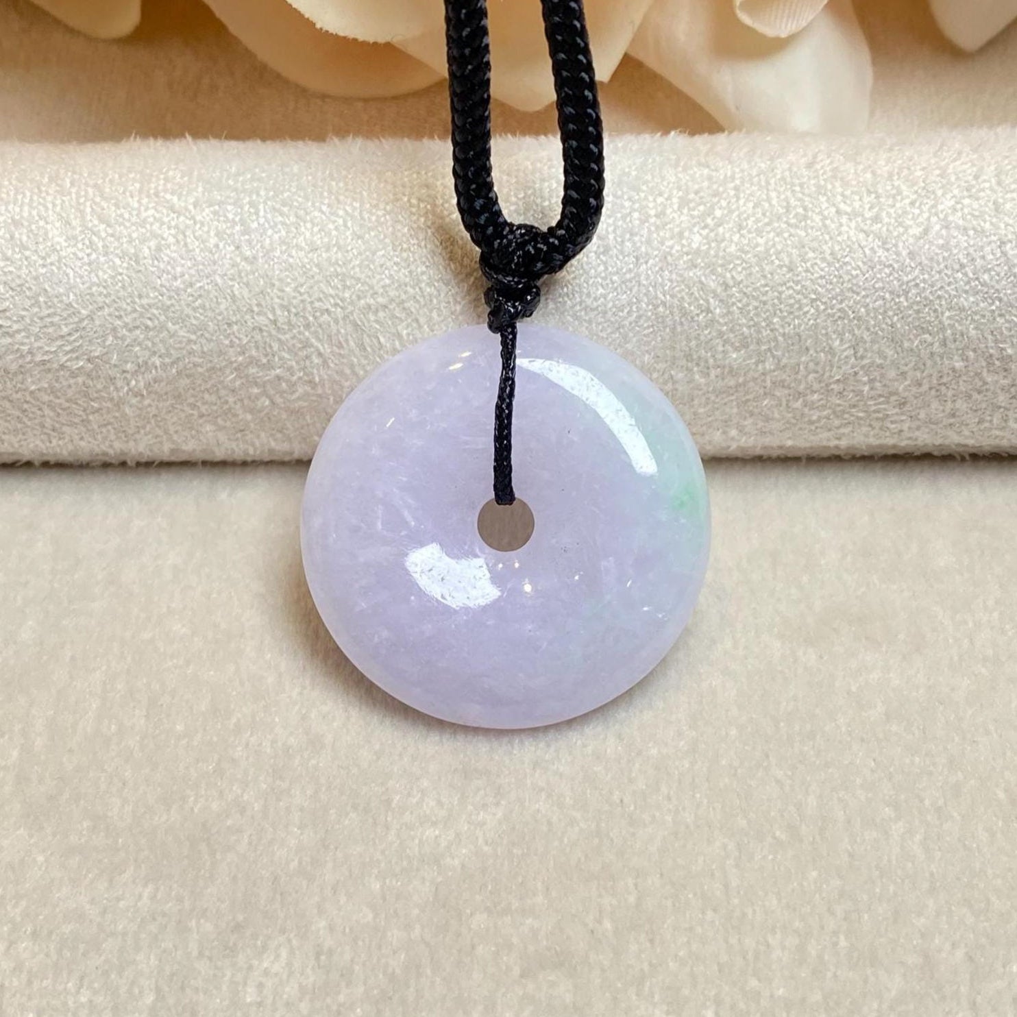 Delicate Purple Jade Disc Round Pendant mm - Calming Gemstone