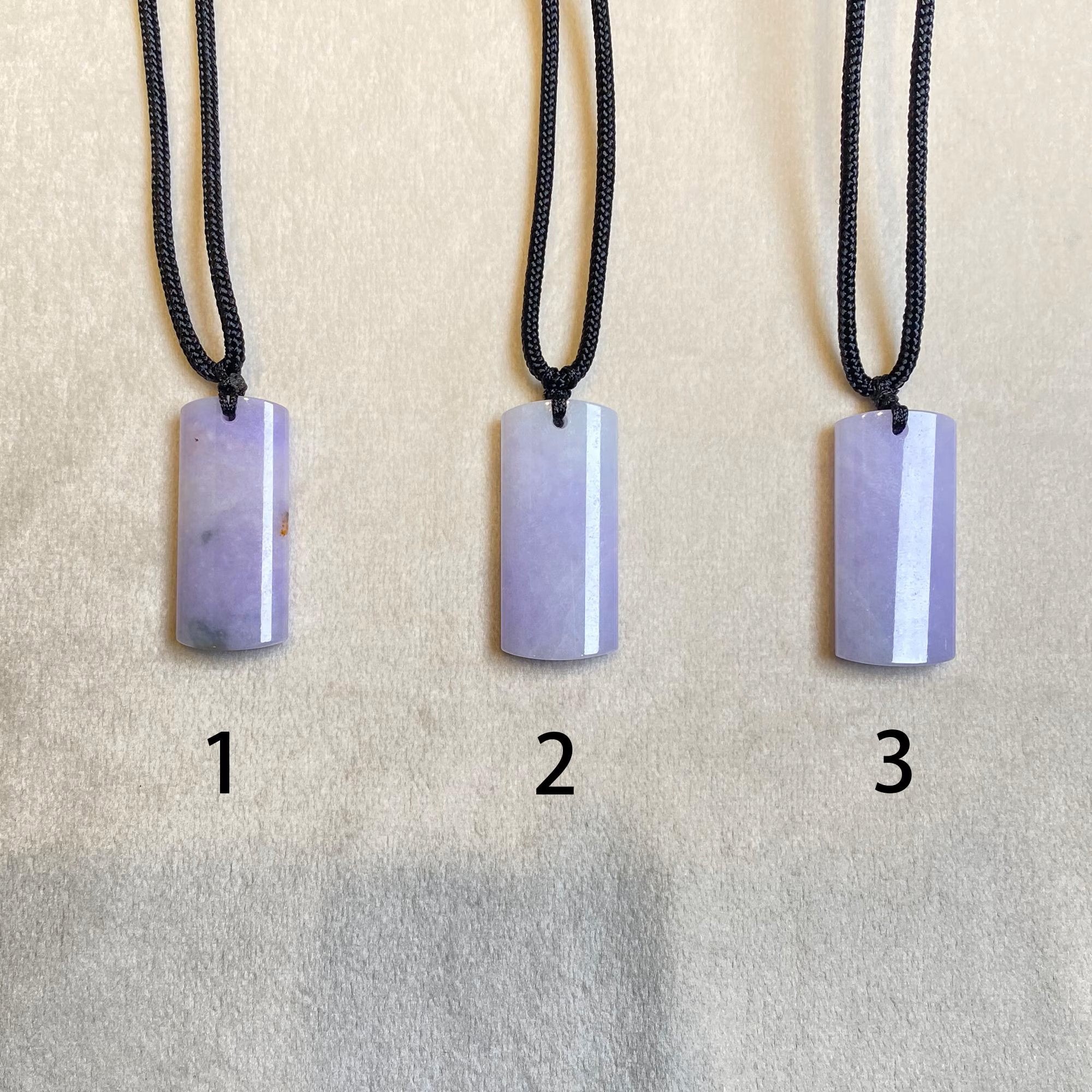Certified Purple Jade Block Pendant - Natural Intense Lavender