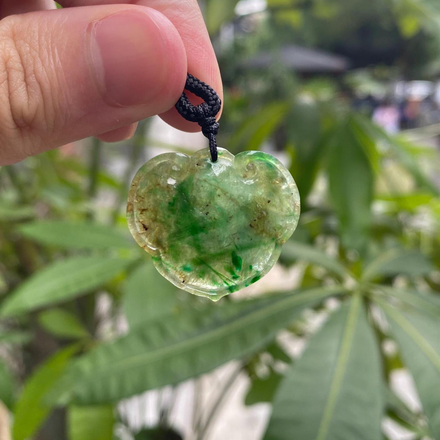 Natural Type-A Jadeite Ruyi Pendant in Green and Orange