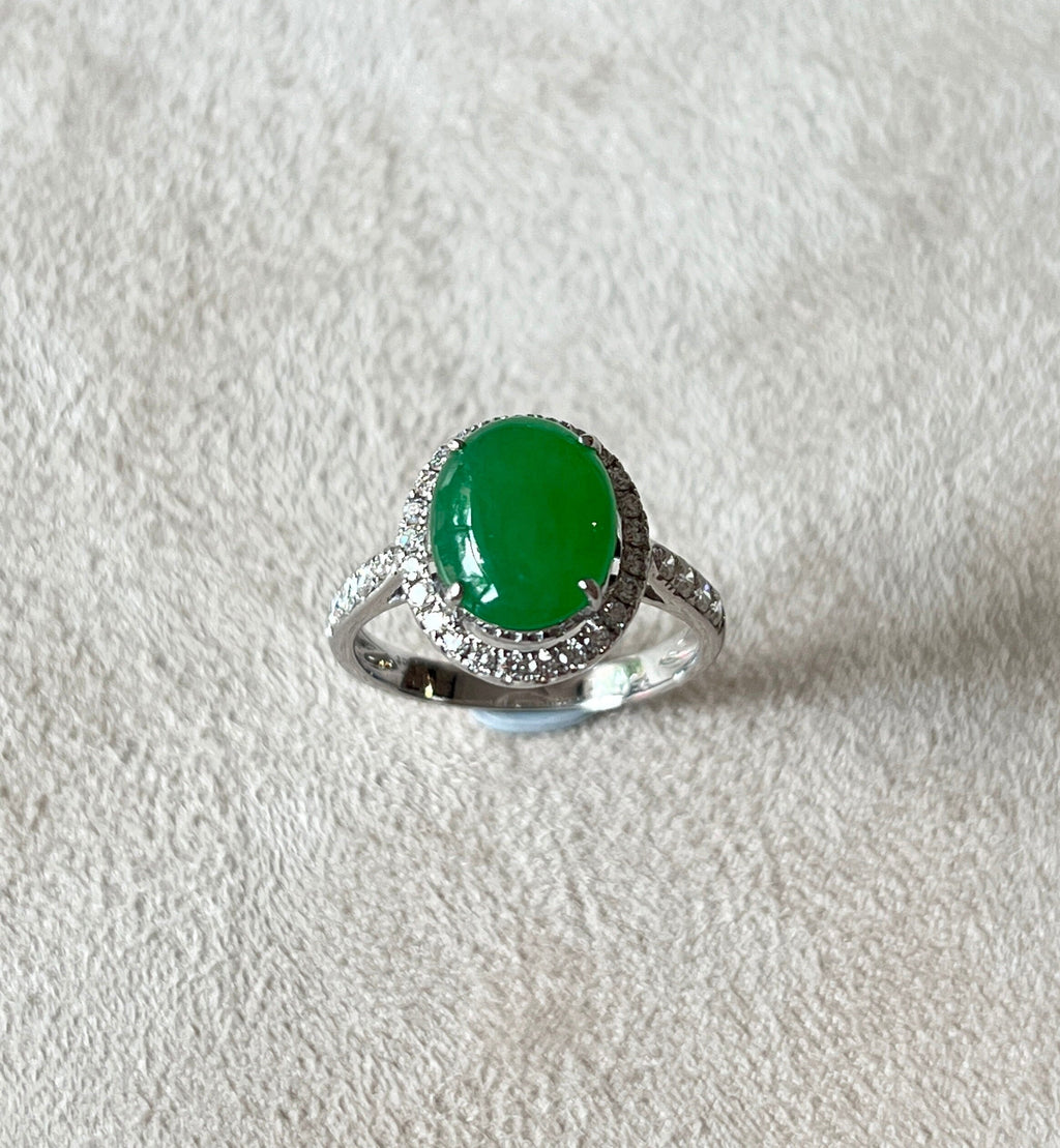 Gransky Green Natural Jadeite Ring Size US 6.75