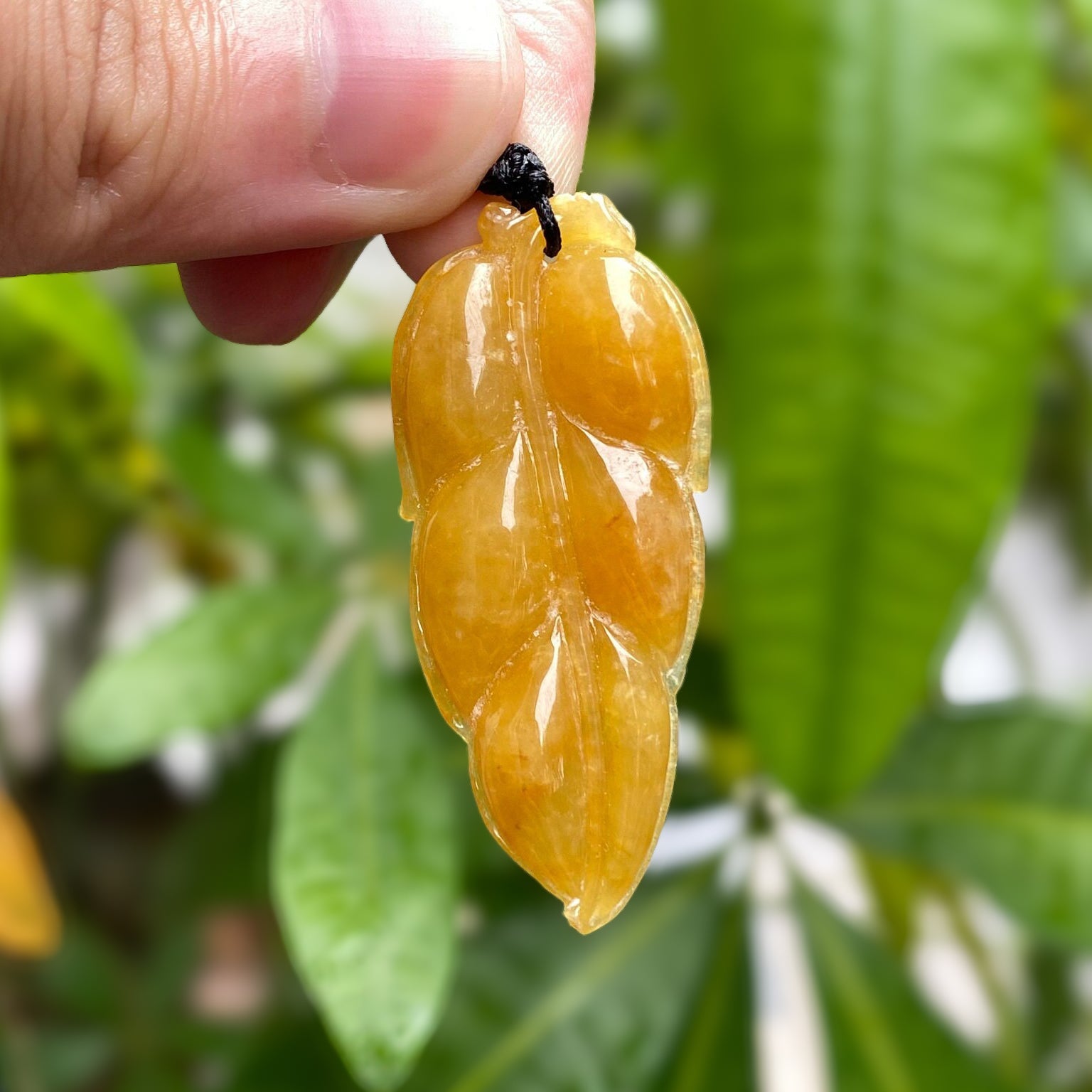 Natural Orange Jadeite Leaf Pendant - Type-A Untreated Jadeite