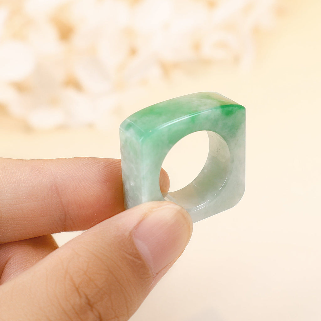 Natural Type A Bright Smooth Green Jadeite Ring US 8.5