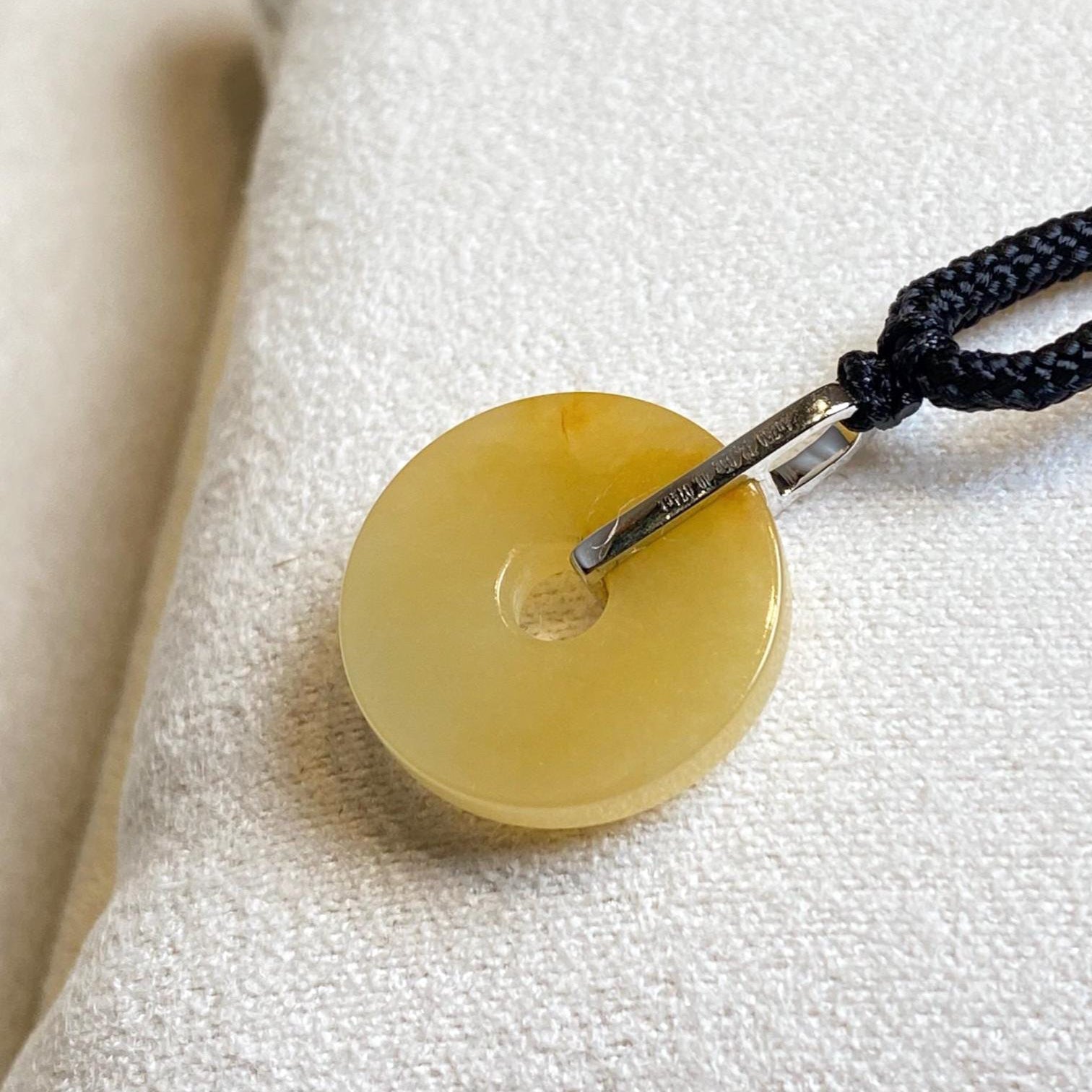 Deep Orange Jade Donut Pendant Necklace in 18K White Gold with Diamonds