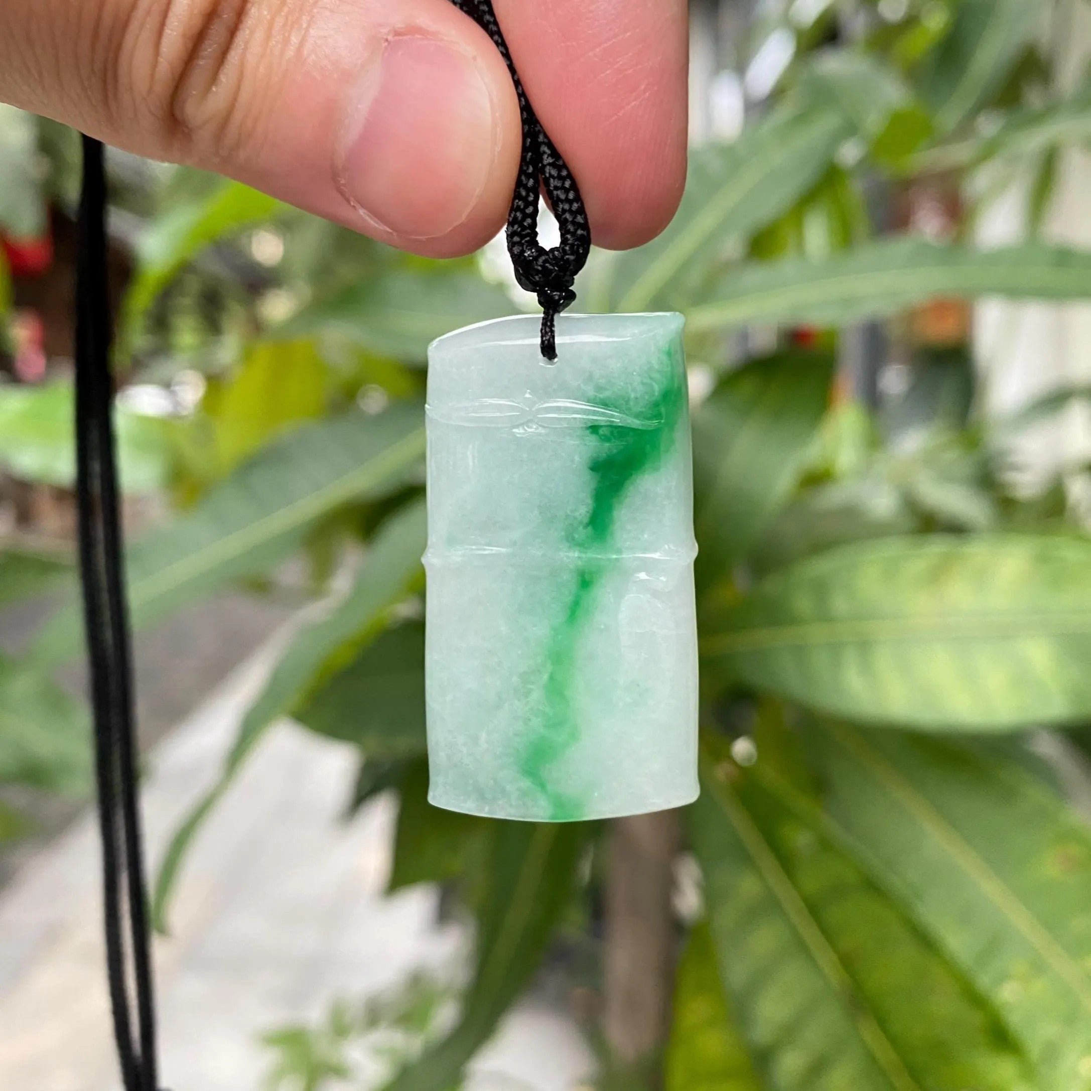Natural Gradient Green Burmese Jadeite Bamboo Pendant