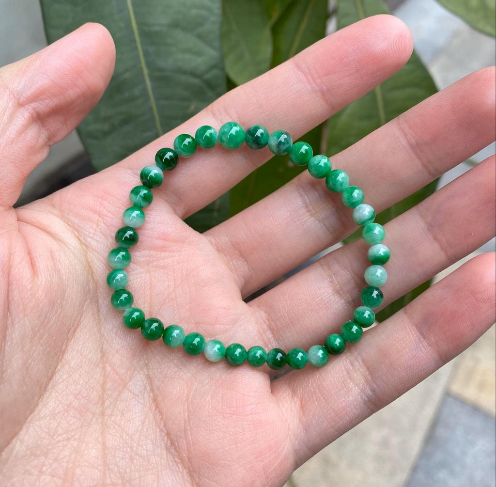 Imperial Green Jade Beaded Bracelet – Stretchy 17cm with 35 Natural Jade Beads (5mm-6mm)