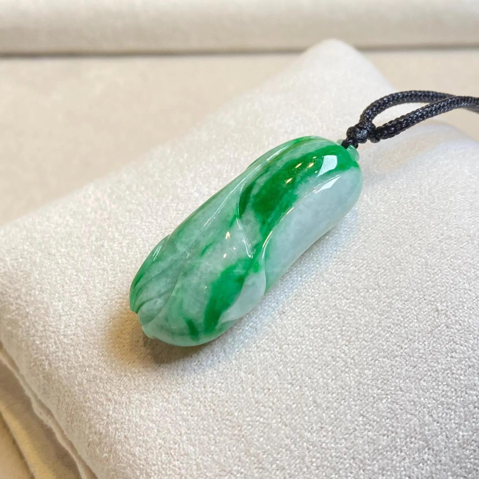 Gransky Handmade Carved Melon Green Jade Pendant