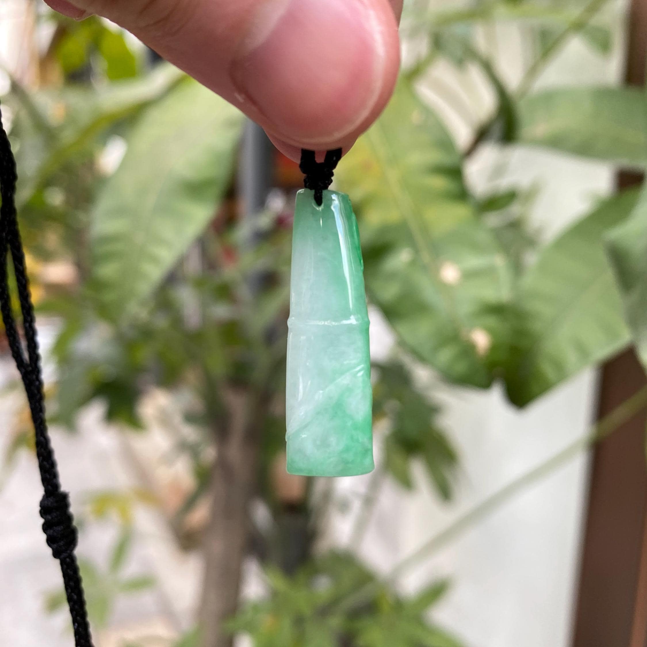Natural Green Burmese Jadeite Bamboo Pendant