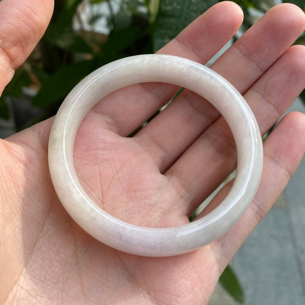 55.4mm Natural Jadeite Real Jade Grey Green Bangle Bracelet