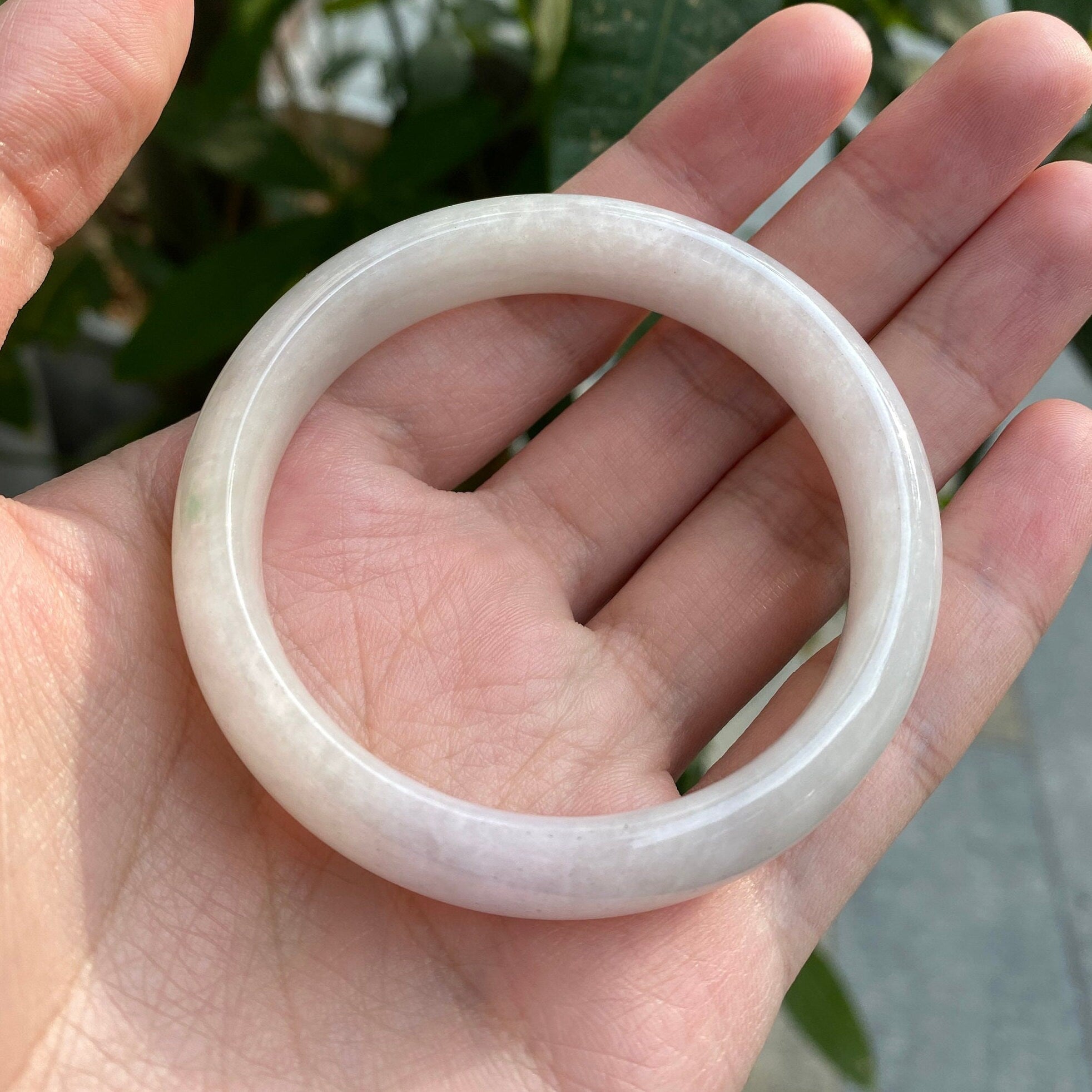 55.4mm Natural Jadeite Real Jade Grey Green Bangle Bracelet