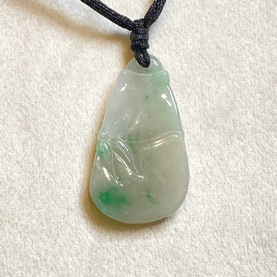 Delicate Green and Brown Jade Carved Bamboo Pendant