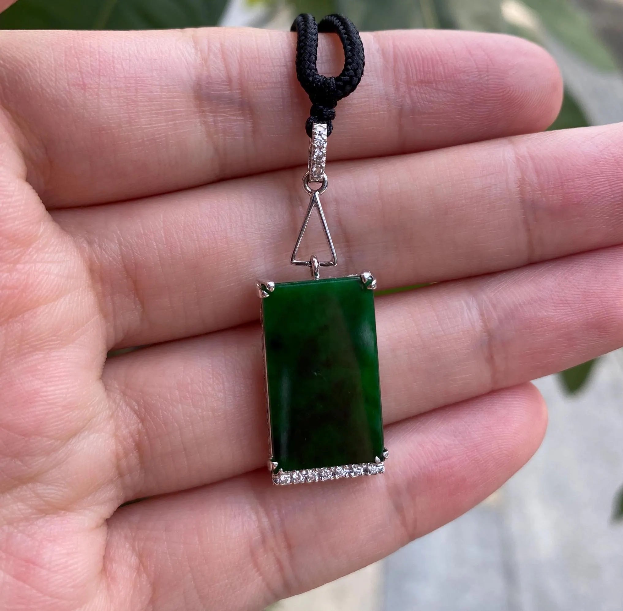 Black Burmese Jadeite Pendant in 18K White Gold with Diamonds