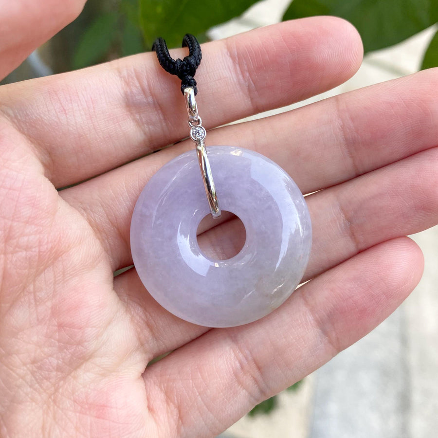 Round Purple Jadeite Disc Pendant in 18K White Gold with Diamonds