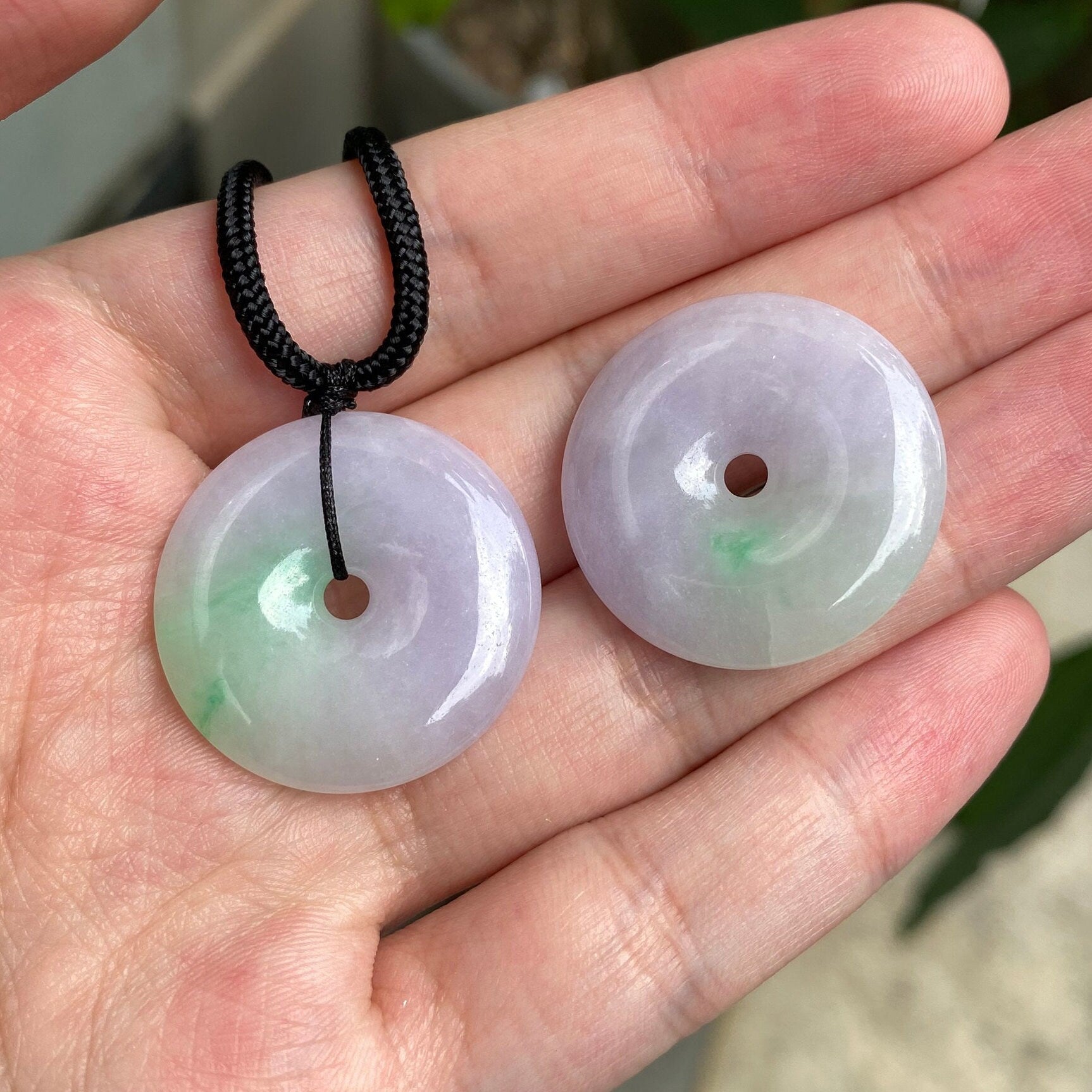 Genuine Green Purple Two-Tone Round Disc Jade Pendant
