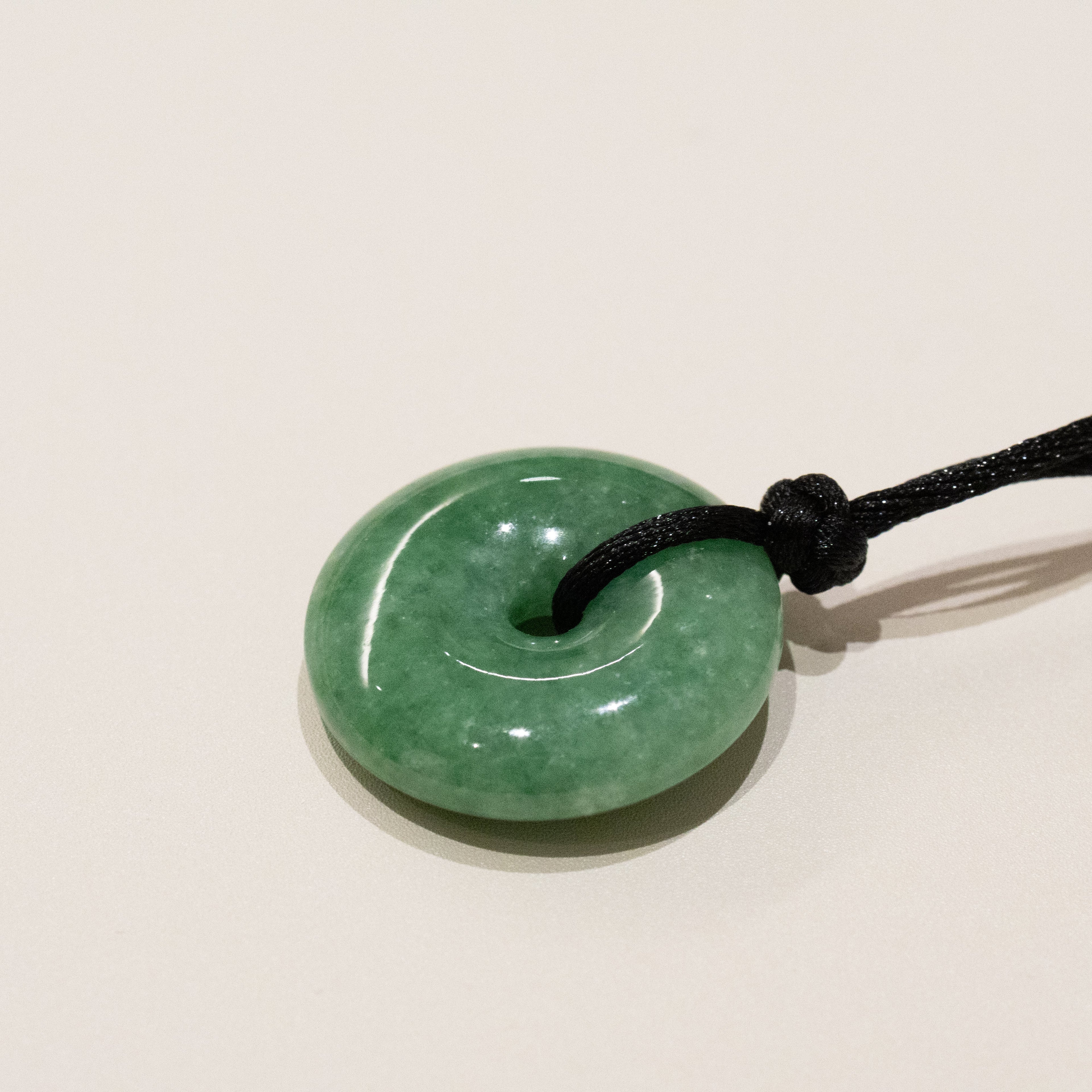 Green Jade Round Donut Pendant 26mm - Calming Gemstone