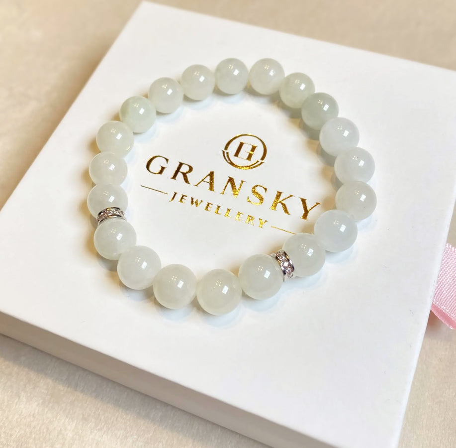 White Jade Beaded Bracelet Natural Type A Burmese Jade