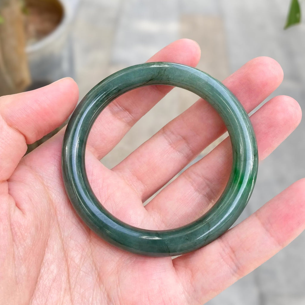 56.6mm Deep Green Round Jadeite Bangle – Untreated Burmese Jadeite