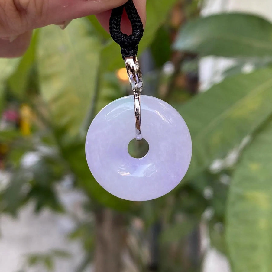 Purple Jade Donut Pendant Necklace 18k Gold Bail - Certified Natural Jadeite