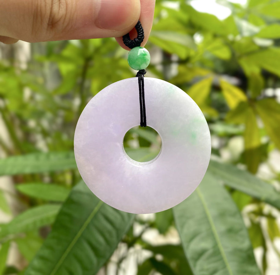 Large Round Purple Jade Pendant Necklace - Genuine Real Jade