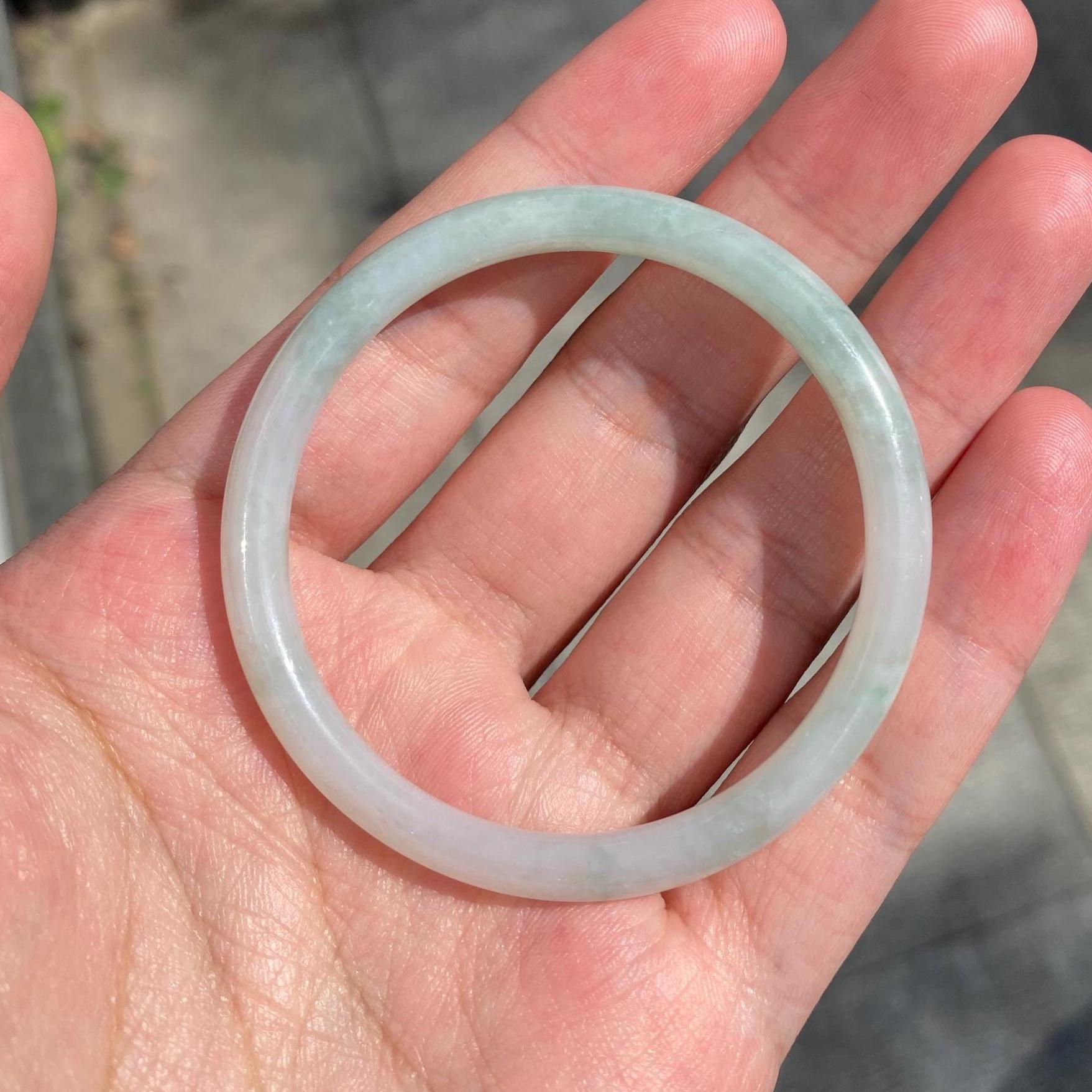 51mm Green Color Jadeite Bangle – Untreated Natural Green Burmese Jadeite