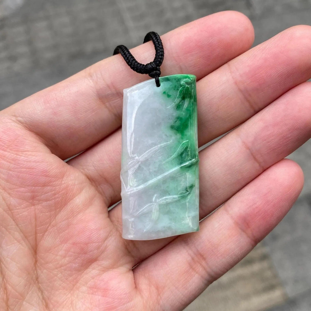 Natural Green Burmese Jadeite Bamboo Pendant