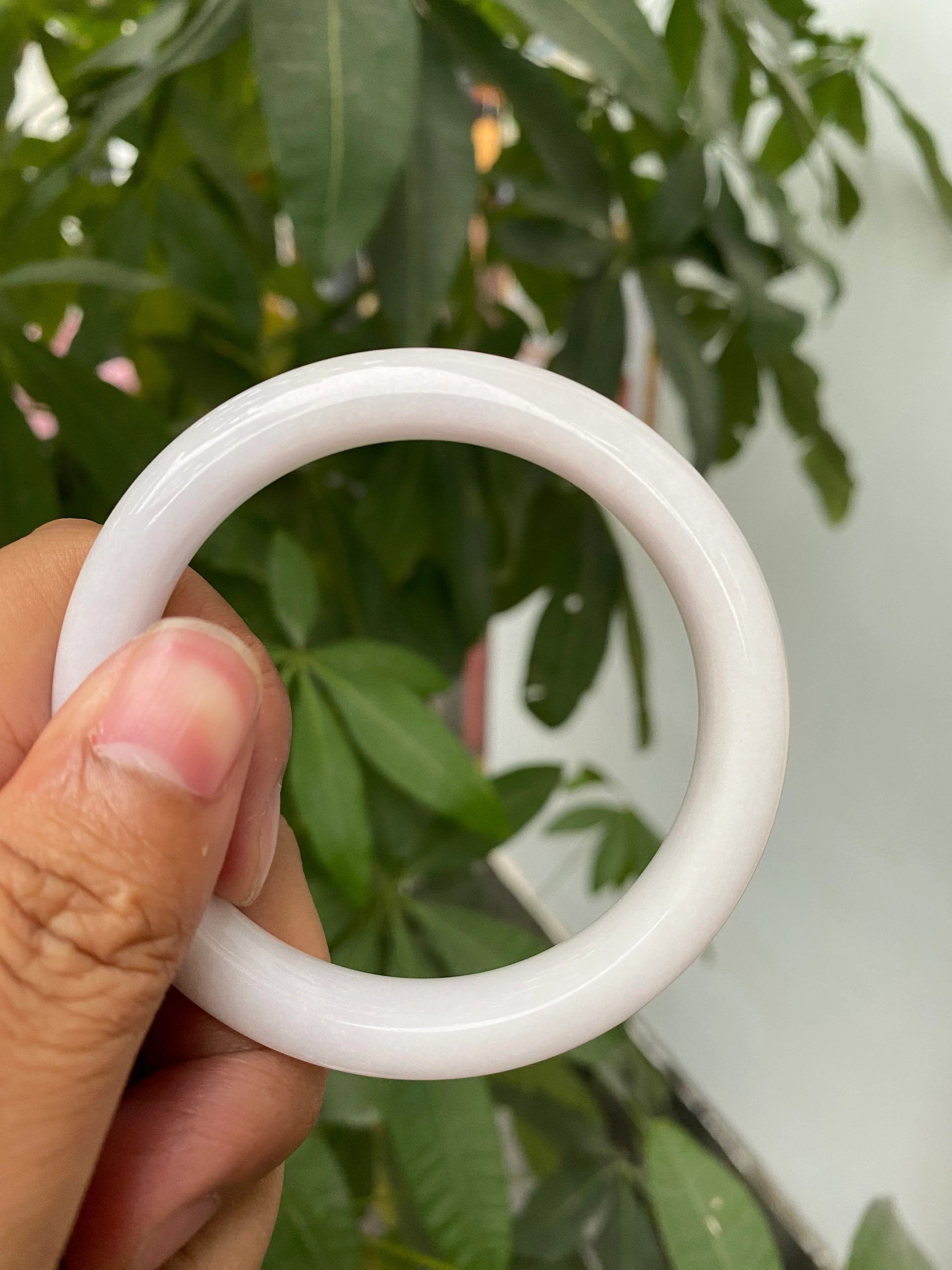55.7mm Natural Jadeite Real Jade White Pink Bangle Bracelet