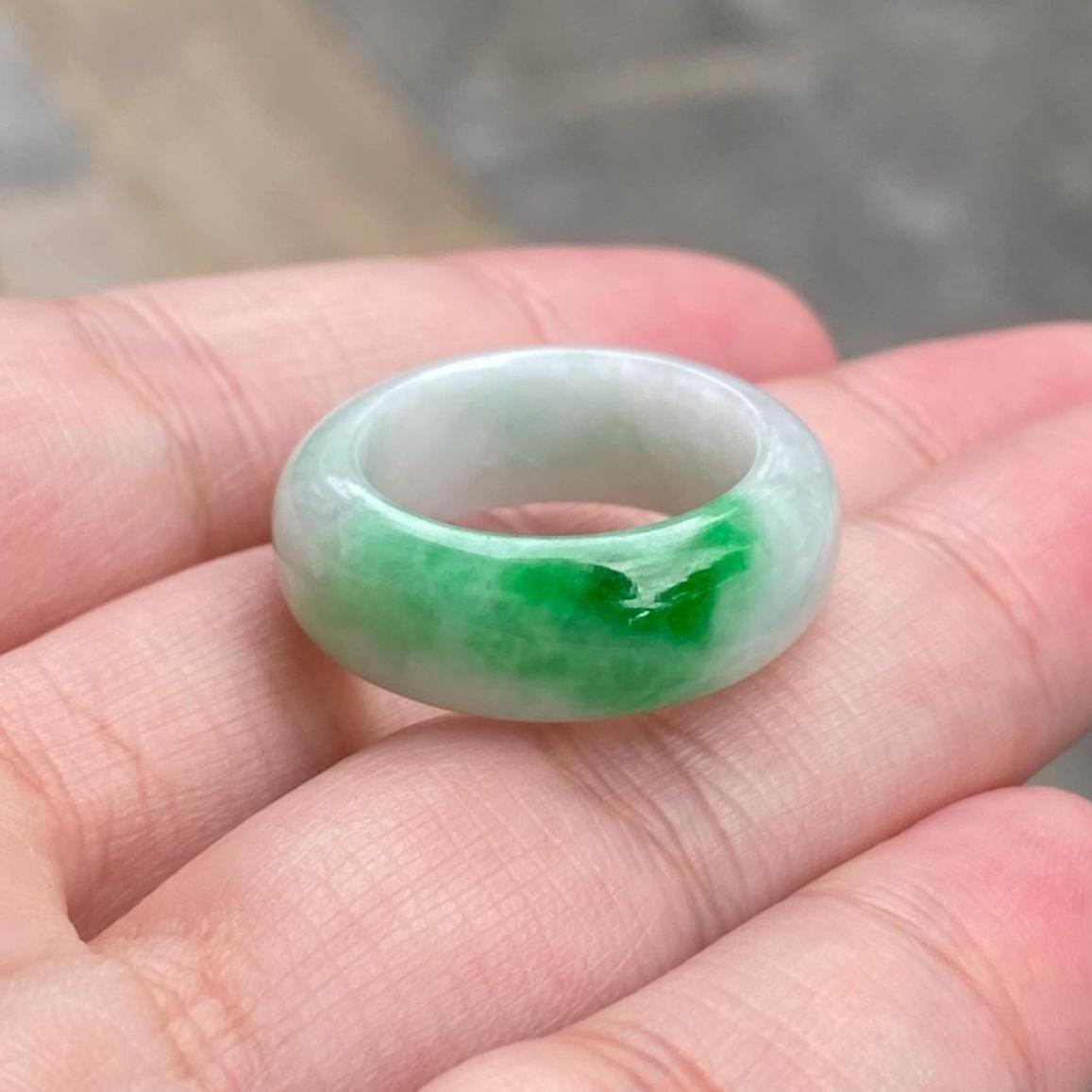 Size 8.25 Natural Type-A Burmese Imperial Green Jade Band Ring