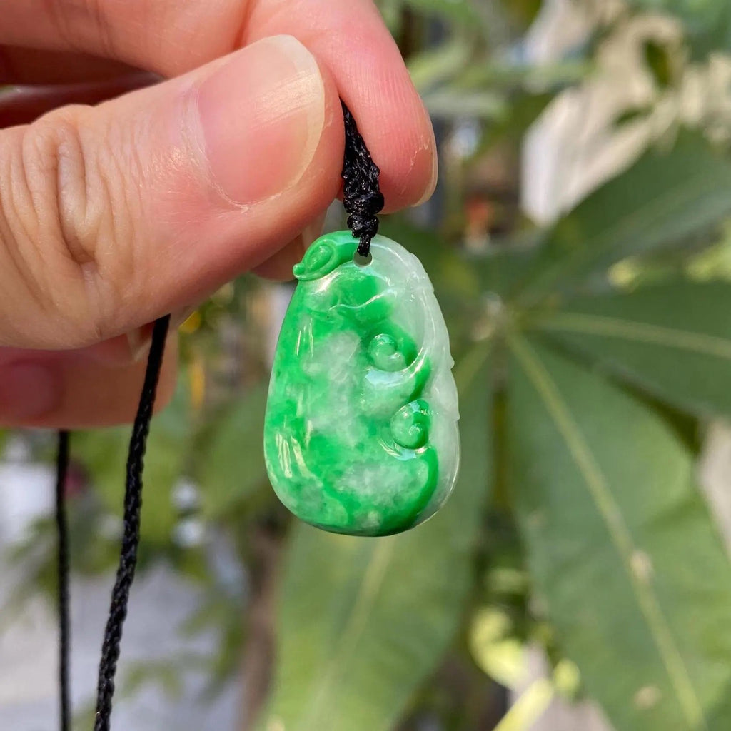 Natural Green Ruyi Jade Pendant - Untreated Burmese Jadeite