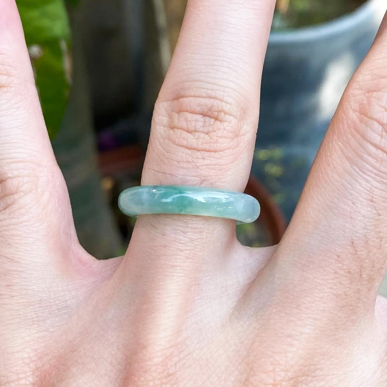 Natural Type-A Burmese Jadeite Ring - Ocean Bluish-Green with Brown Accent, Size US 7.5