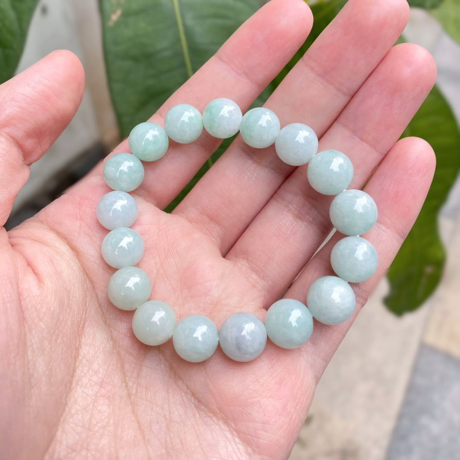 Gransky Jewellery Light Green Type-A Jadeite Stretch Bracelet - 17cm, 10-10.9mm