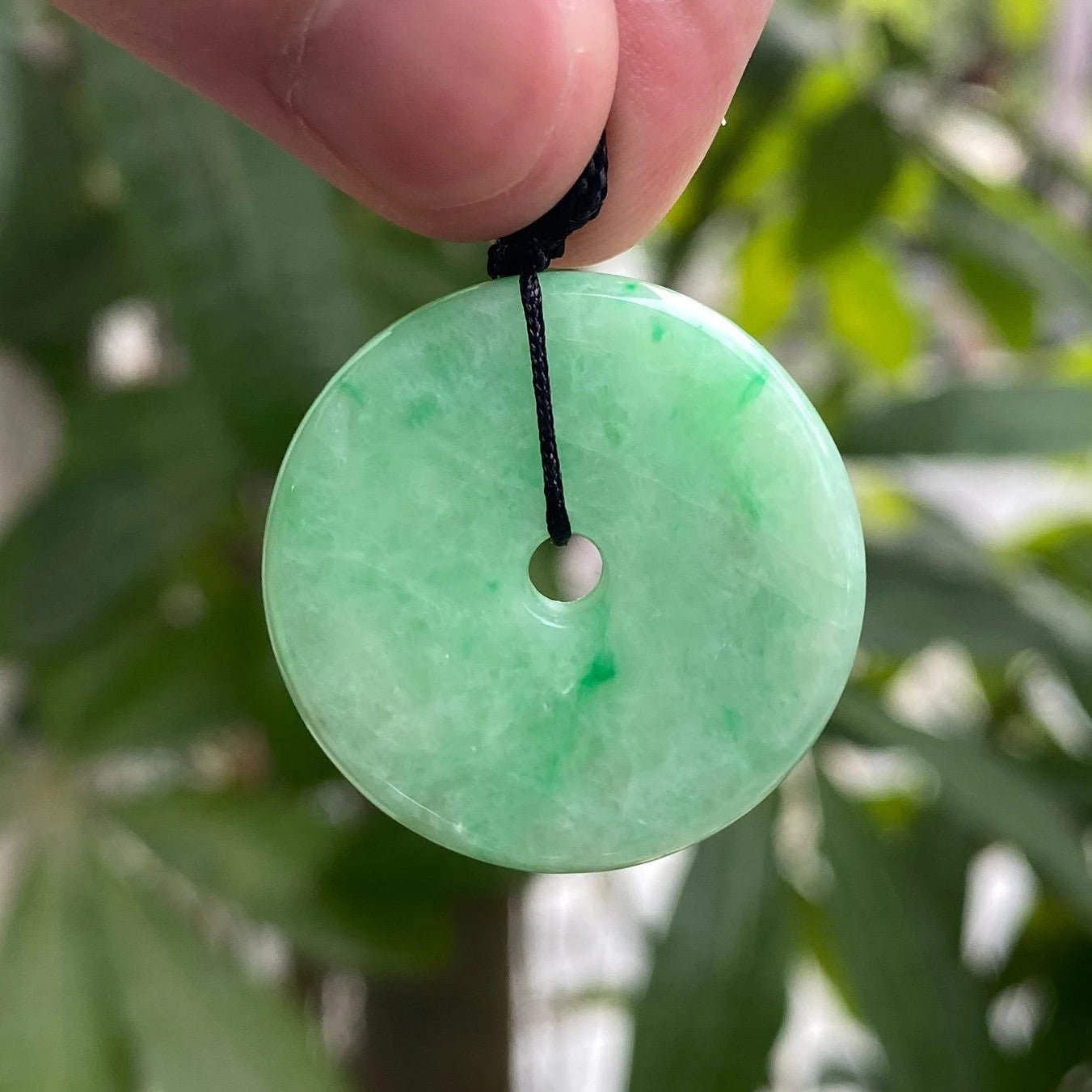 Delicate Green Round Disc Jade Pendant - 28.1mm Width Adjustable Cord