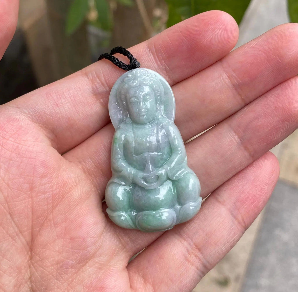 Exquisite Light Green Jade Guan Yin Pendant – Handcrafted Spiritual Jewelry